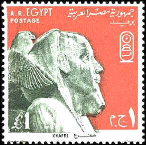 Egypt 1969. King Khafr [Chefren], ruler c. 2850 BC, who gave name to the pyramid in the middle. 